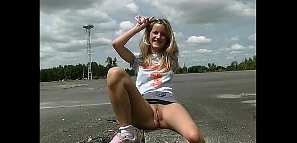  teen Laura shows pussy in public